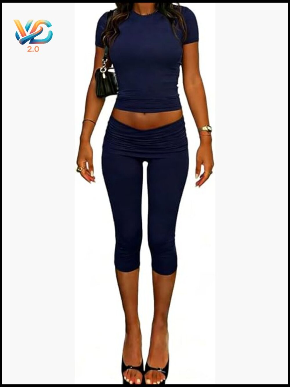 Casual Sports Two-Piece Set Cropped Top Foldable Pants Workout Yoga Set